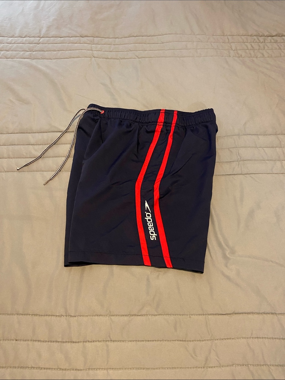 Speedo Men’s Navy Swim Shorts with Red Racing Stripes